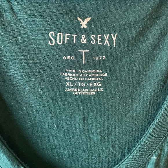 AE Soft & Sexy Long Sleeve Scoop Neck Henley, Forest Green, Size XL - Picture 3 of 4